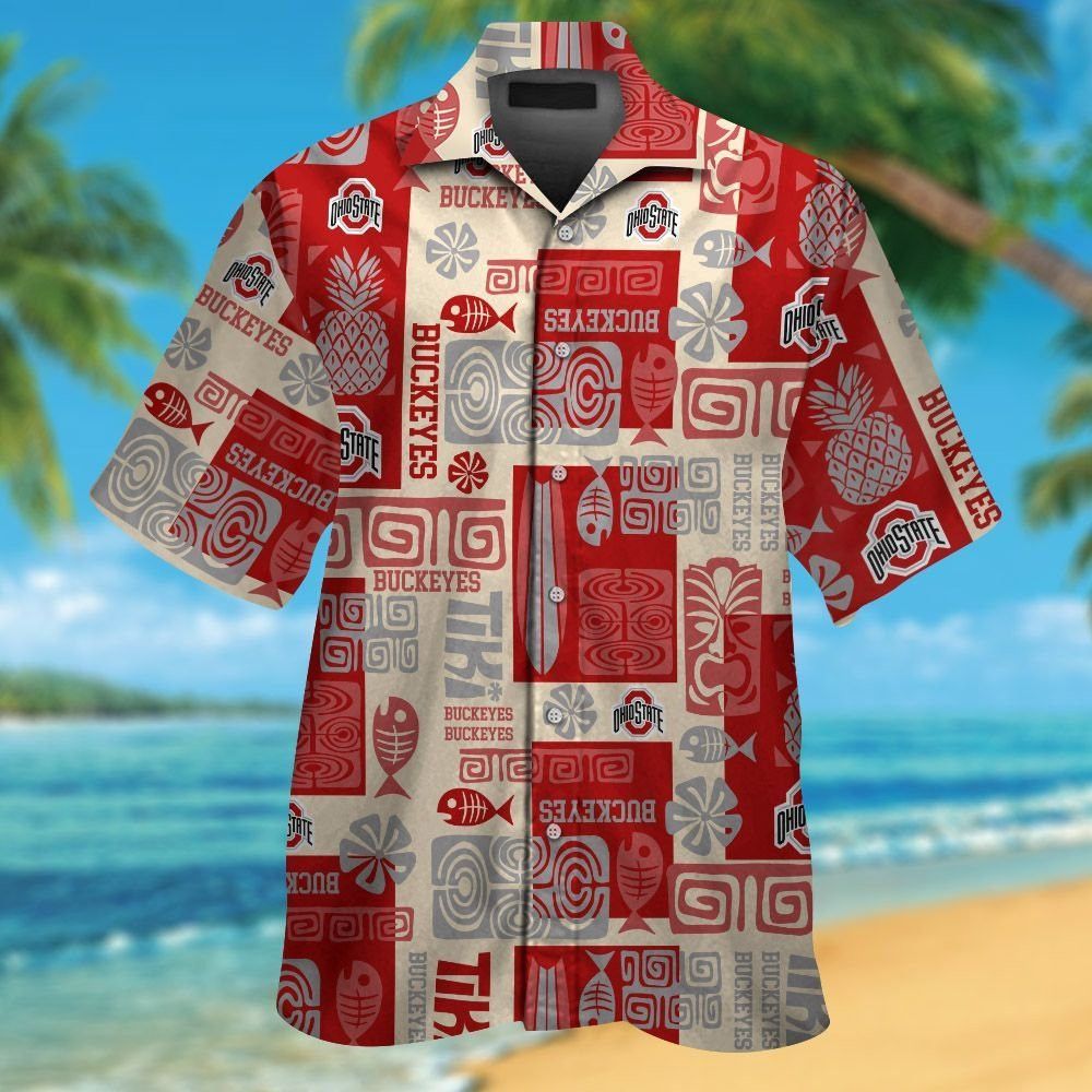 Ohio State Buckeyes Short Sleeve Button Up Tropical Hawaiian Shirt VER028
