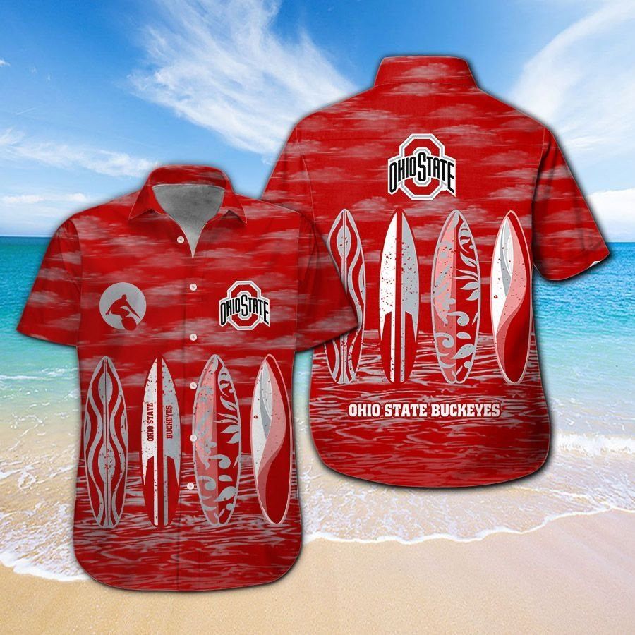 Ohio State Buckeyes Short Sleeve Button Up Tropical Hawaiian Shirt VER029