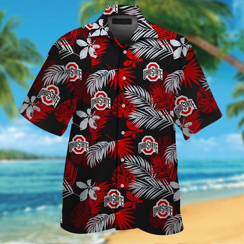 Ohio State Buckeyes Short Sleeve Button Up Tropical Hawaiian Shirt VER03