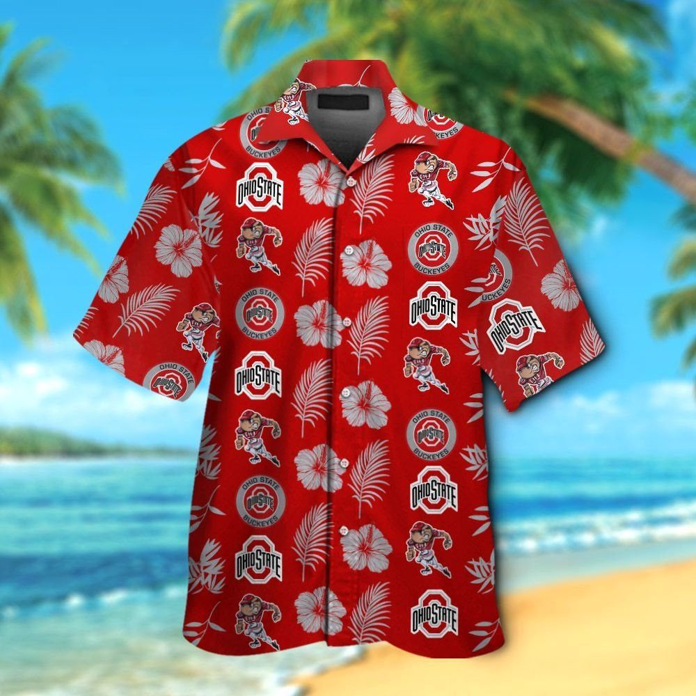 Ohio State Buckeyes Short Sleeve Button Up Tropical Hawaiian Shirt VER030