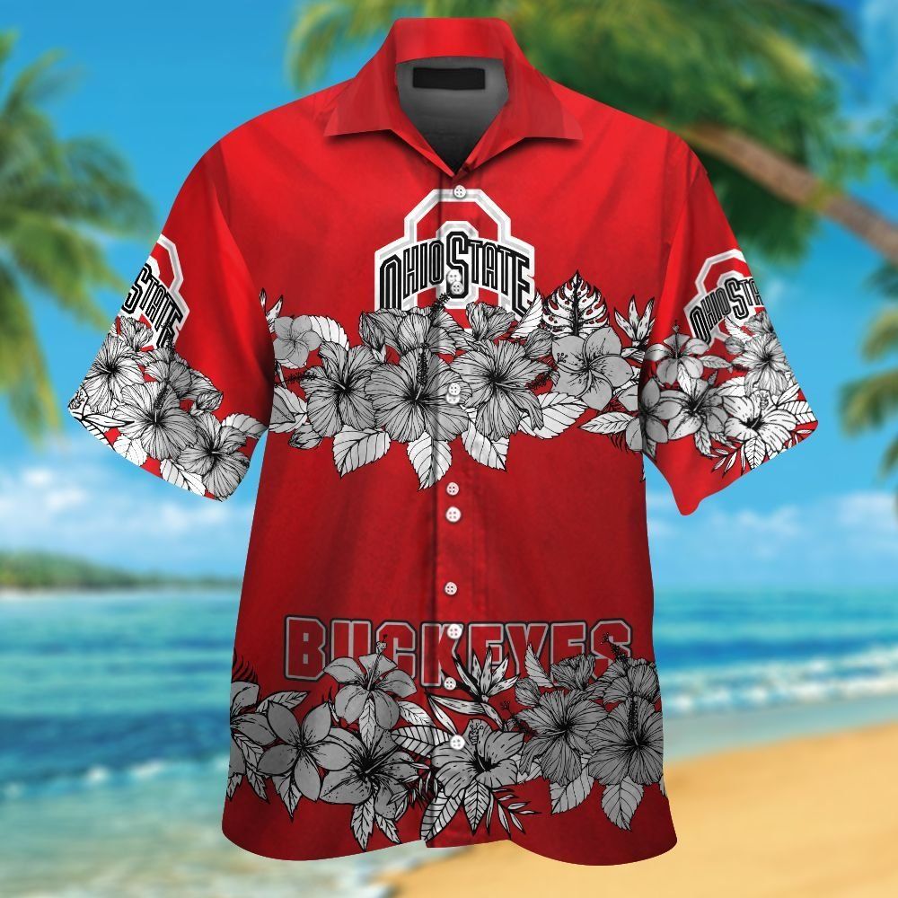 Ohio State Buckeyes Short Sleeve Button Up Tropical Hawaiian Shirt VER033