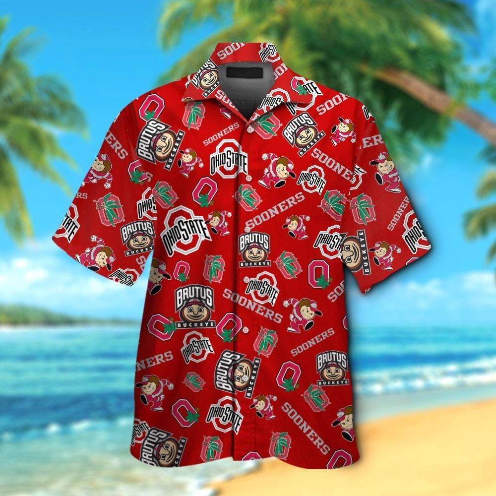 Ohio State Buckeyes Short Sleeve Button Up Tropical Hawaiian Shirt VER034