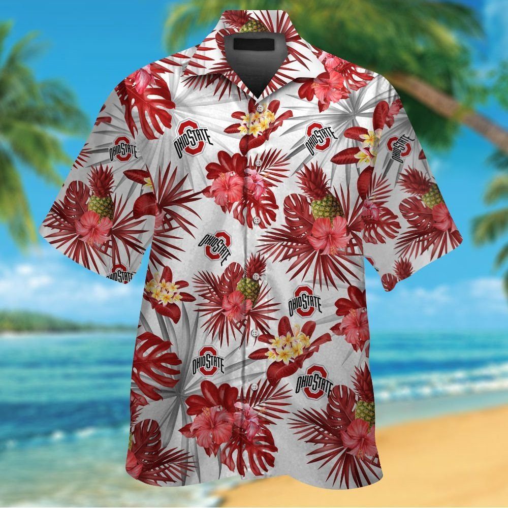 Ohio State Buckeyes Short Sleeve Button Up Tropical Hawaiian Shirt VER035