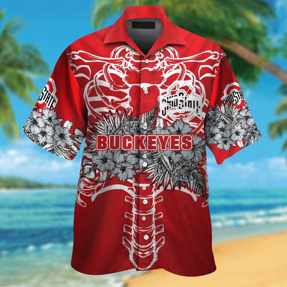 Ohio State Buckeyes Short Sleeve Button Up Tropical Hawaiian Shirt VER05