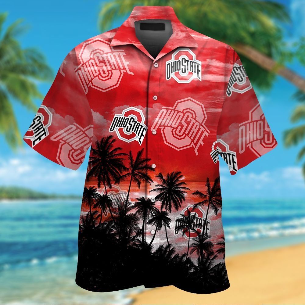 Ohio State Buckeyes Short Sleeve Button Up Tropical Hawaiian Shirt VER07