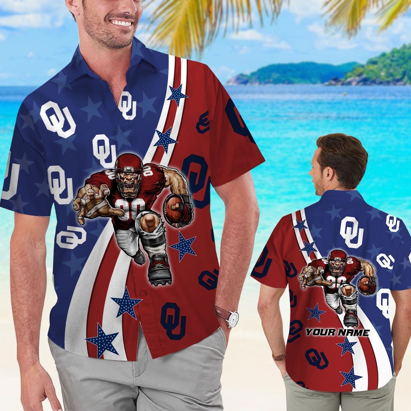 Oklahoma Sooners American Flag Name Personalized Tropical Hawaiian Shirts