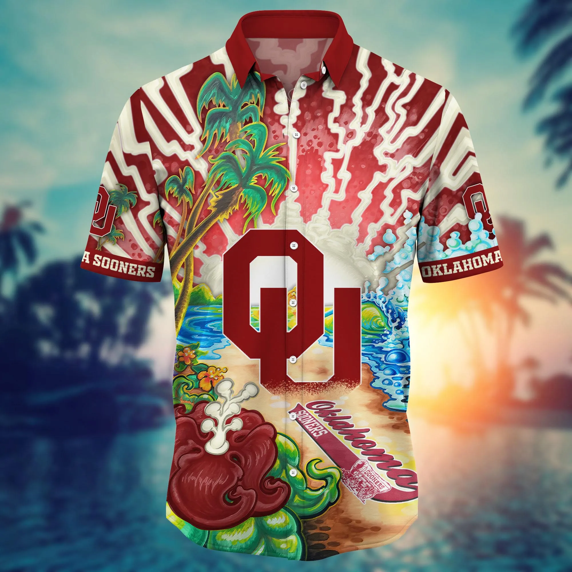 Oklahoma Sooners NCAA Hawaiian Shirt Tan Linestime Aloha Shirt