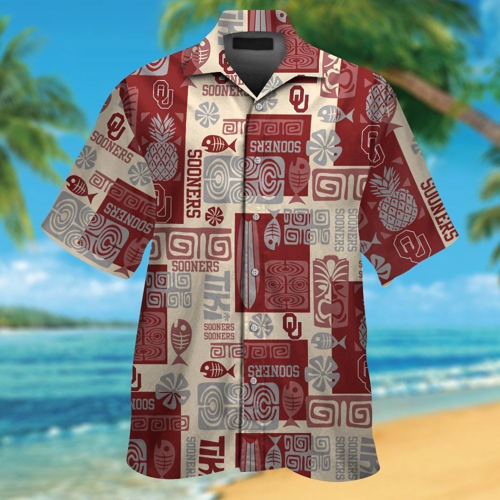 Oklahoma Sooners Short Sleeve Button Up Tropical Hawaiian Shirt VER014