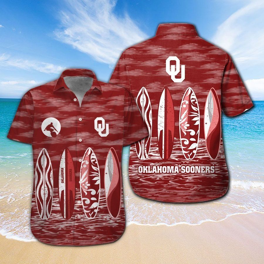 Oklahoma Sooners Short Sleeve Button Up Tropical Hawaiian Shirt VER015