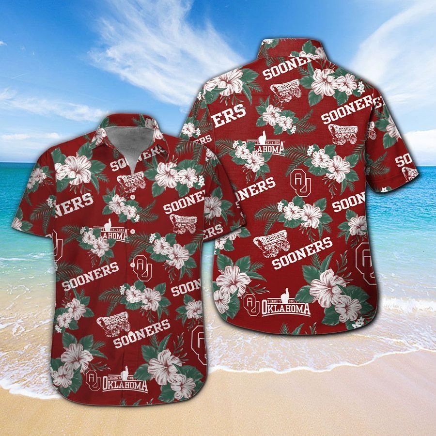 Oklahoma Sooners Short Sleeve Button Up Tropical Hawaiian Shirt VER024