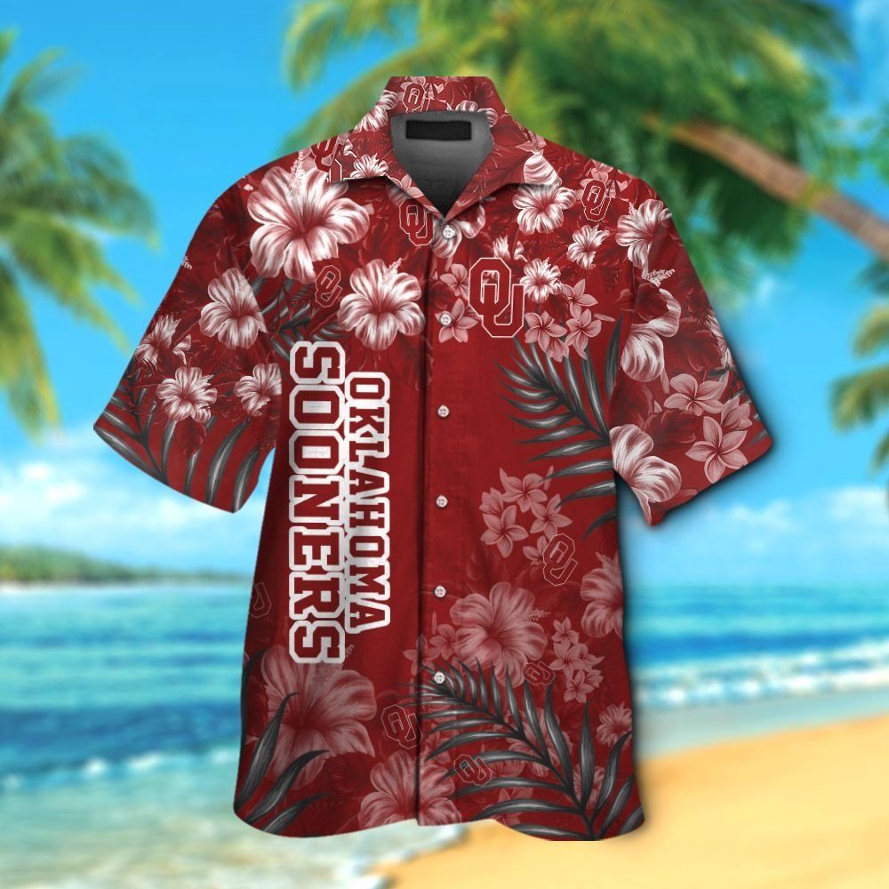 Oklahoma Sooners Short Sleeve Button Up Tropical Hawaiian Shirt VER07