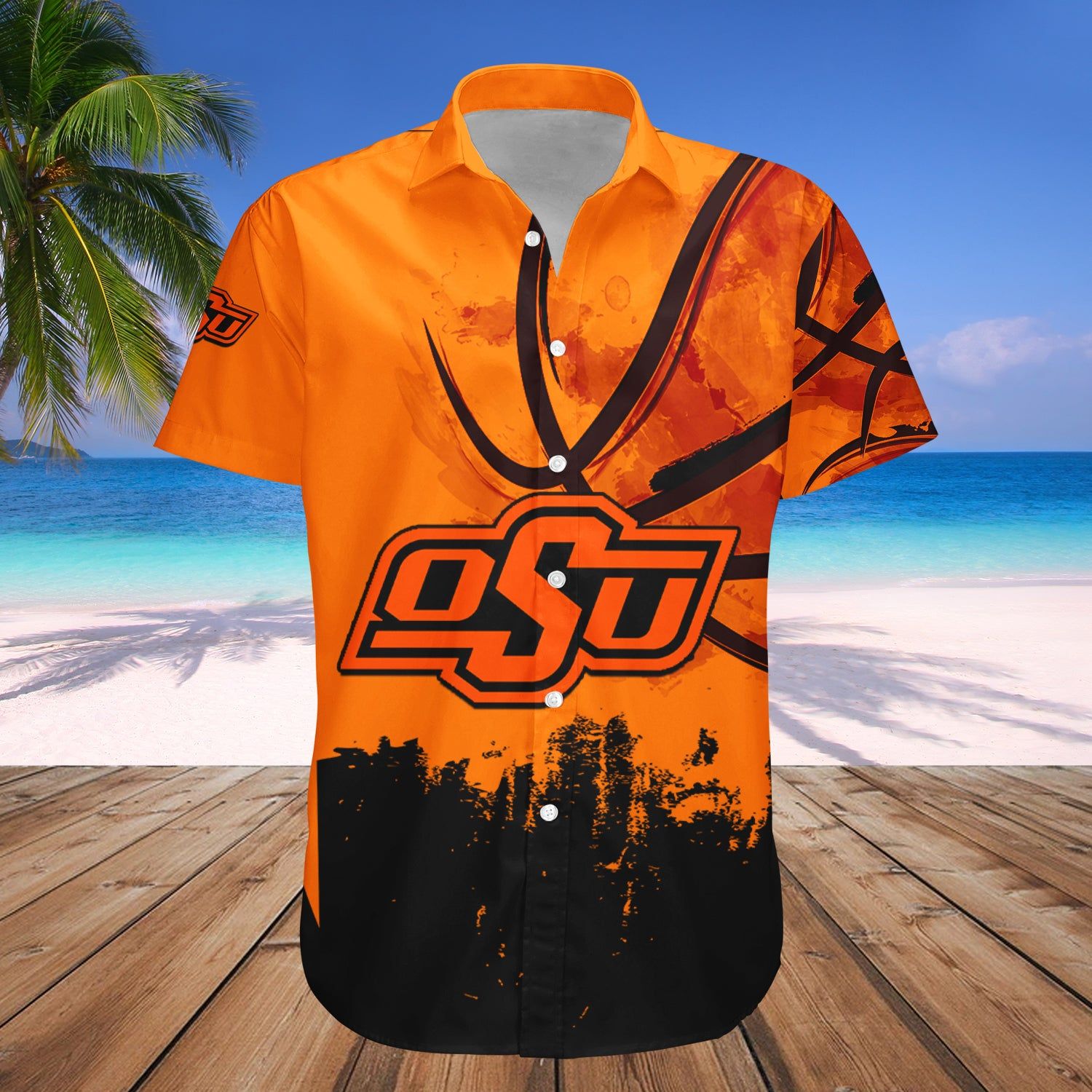 Oklahoma State Cowboys Hawaii Shirt Basketball Net Grunge Pattern – NCAA