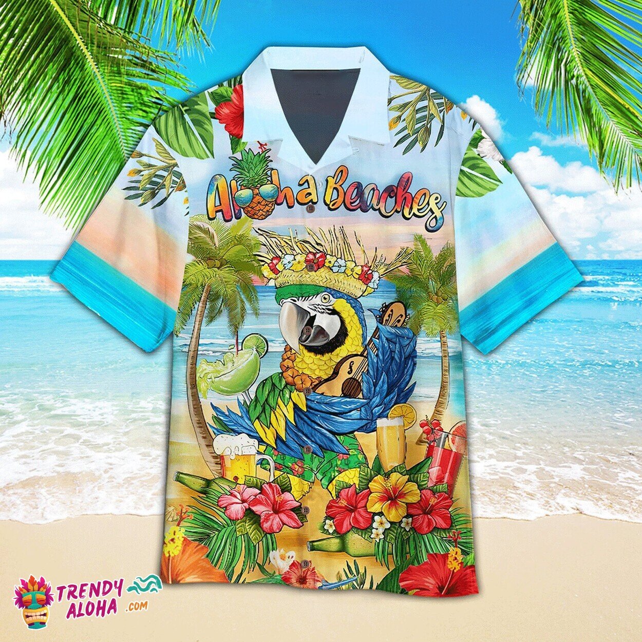 Oktoberfest Parrot Beach Party Beer Margarita Tropical Aloha Shirt