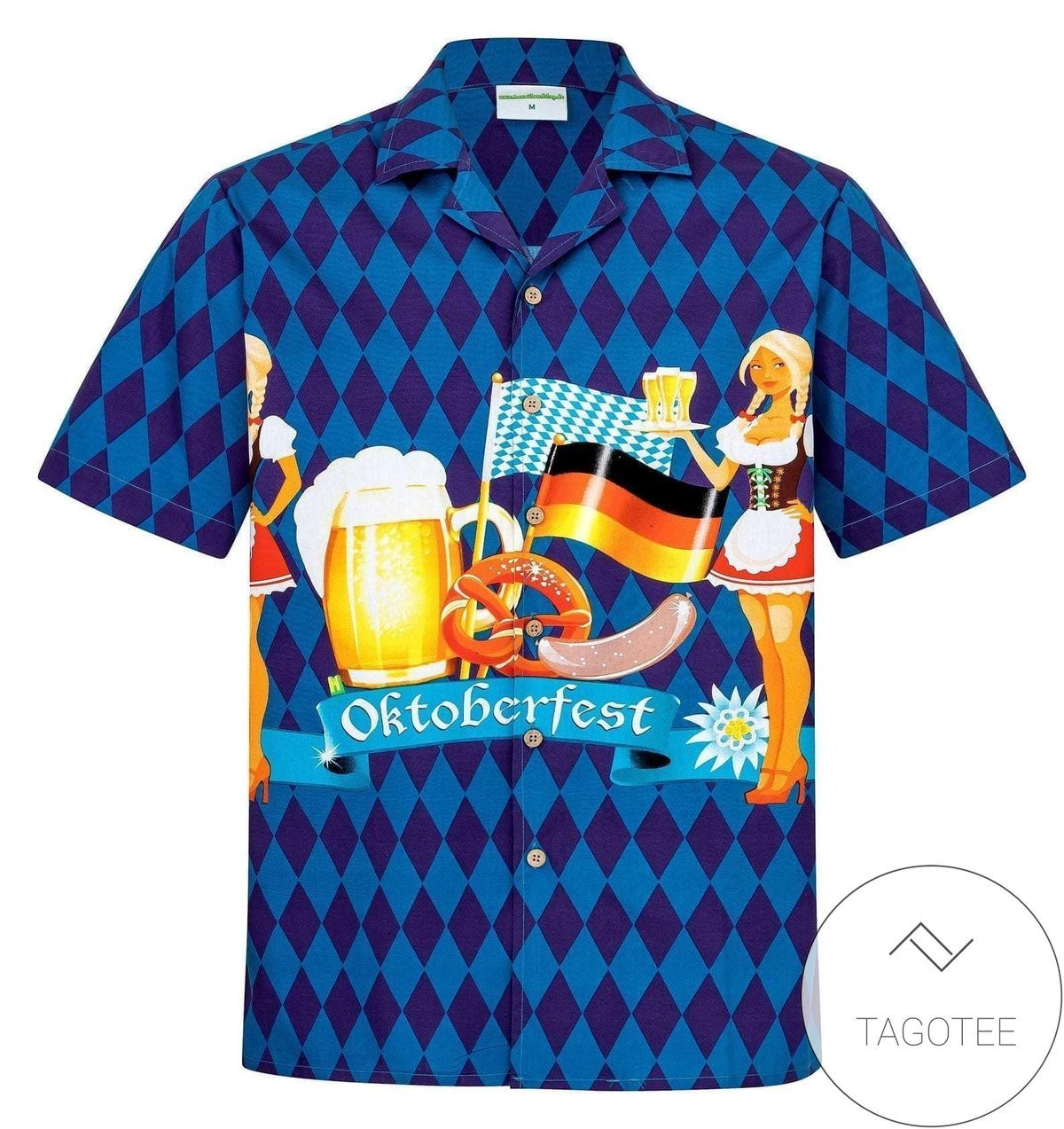 Oktoberfest’s Lively Beer Tribute on Celebratory Hawaiian Shirt