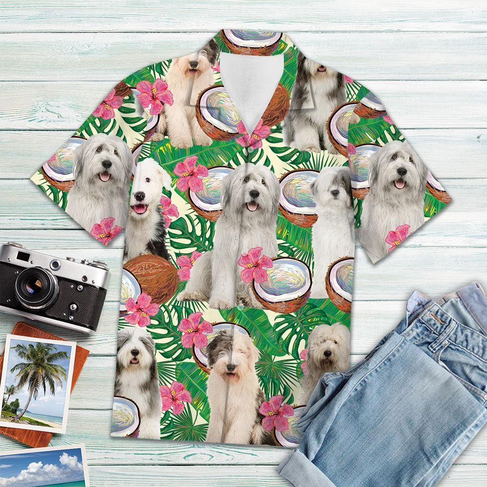 Old English Sheepdog Coconut Design Tropical Hawaiian Shirt