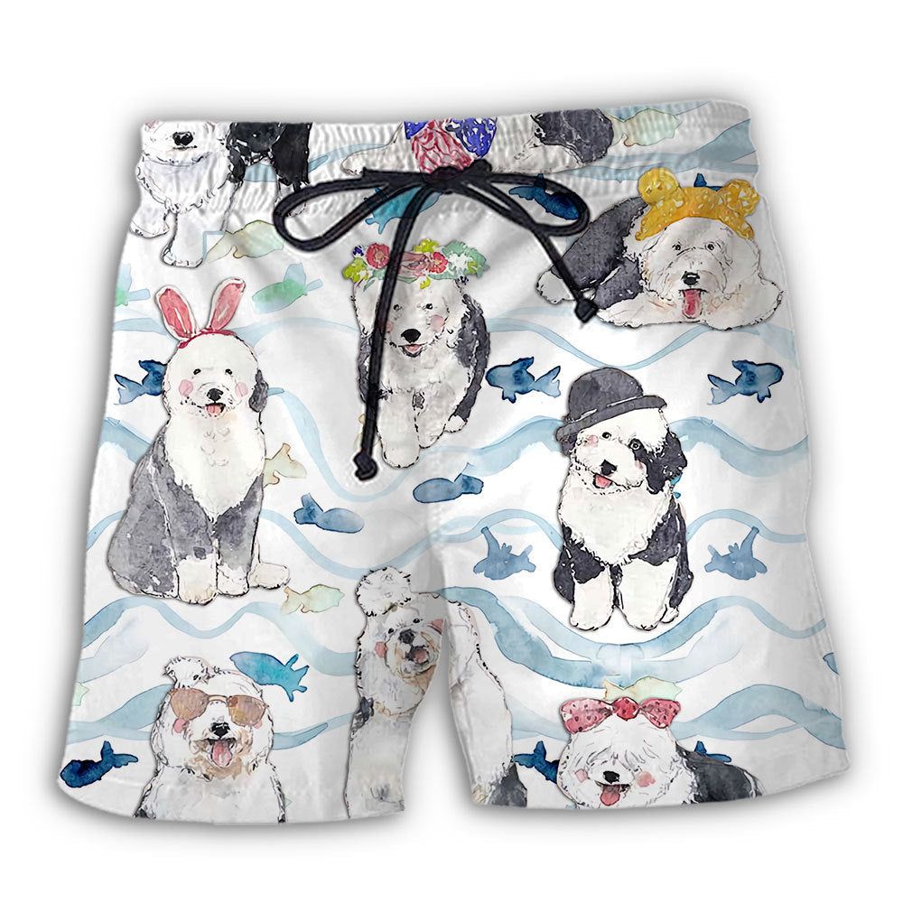Old English Sheepdog So Cute Trendy Aloha Hawaiian Beach Shorts Old English Sheepdog So Cute Trendy Aloha Hawaiian Beach Shorts