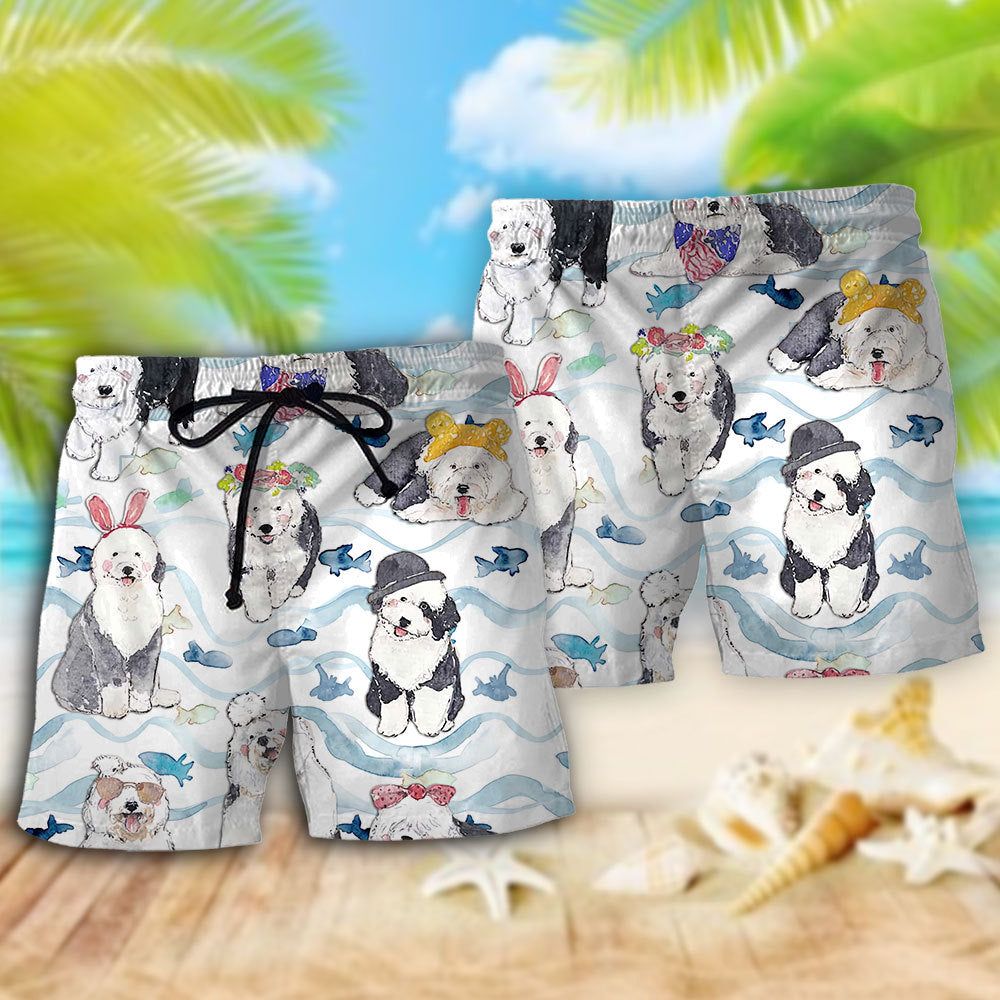 Old English Sheepdog So Cute Trendy Aloha Hawaiian Beach Shorts