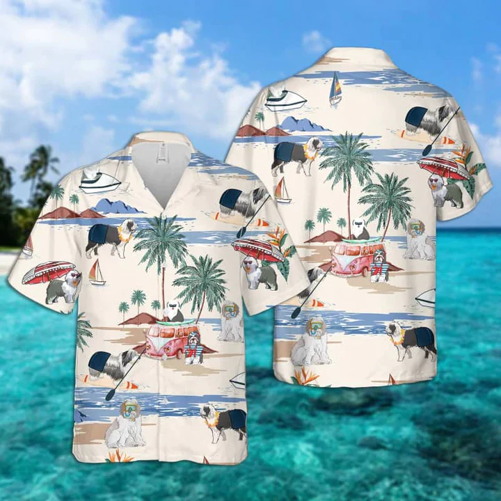 Old English Sheepdog Summer Beach Trendy Hawaiian Shirt, Trendy Hawaiian Shirts For Men Women Short Sleeve Aloha Beach Shirt
