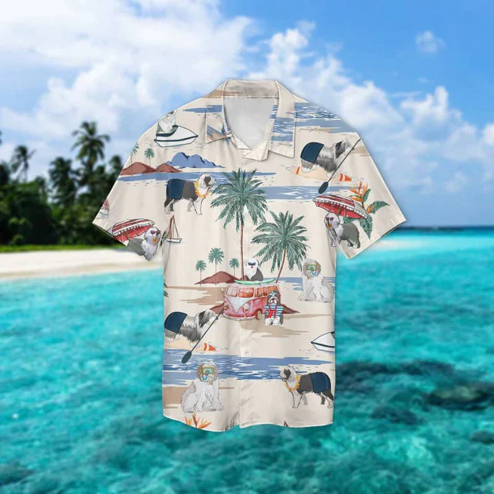 Old English Sheepdog Summer Beach Trendy Hawaiian Shirt, Trendy Hawaiian Shirts For Men Women Short Sleeve Aloha Beach Shirt
