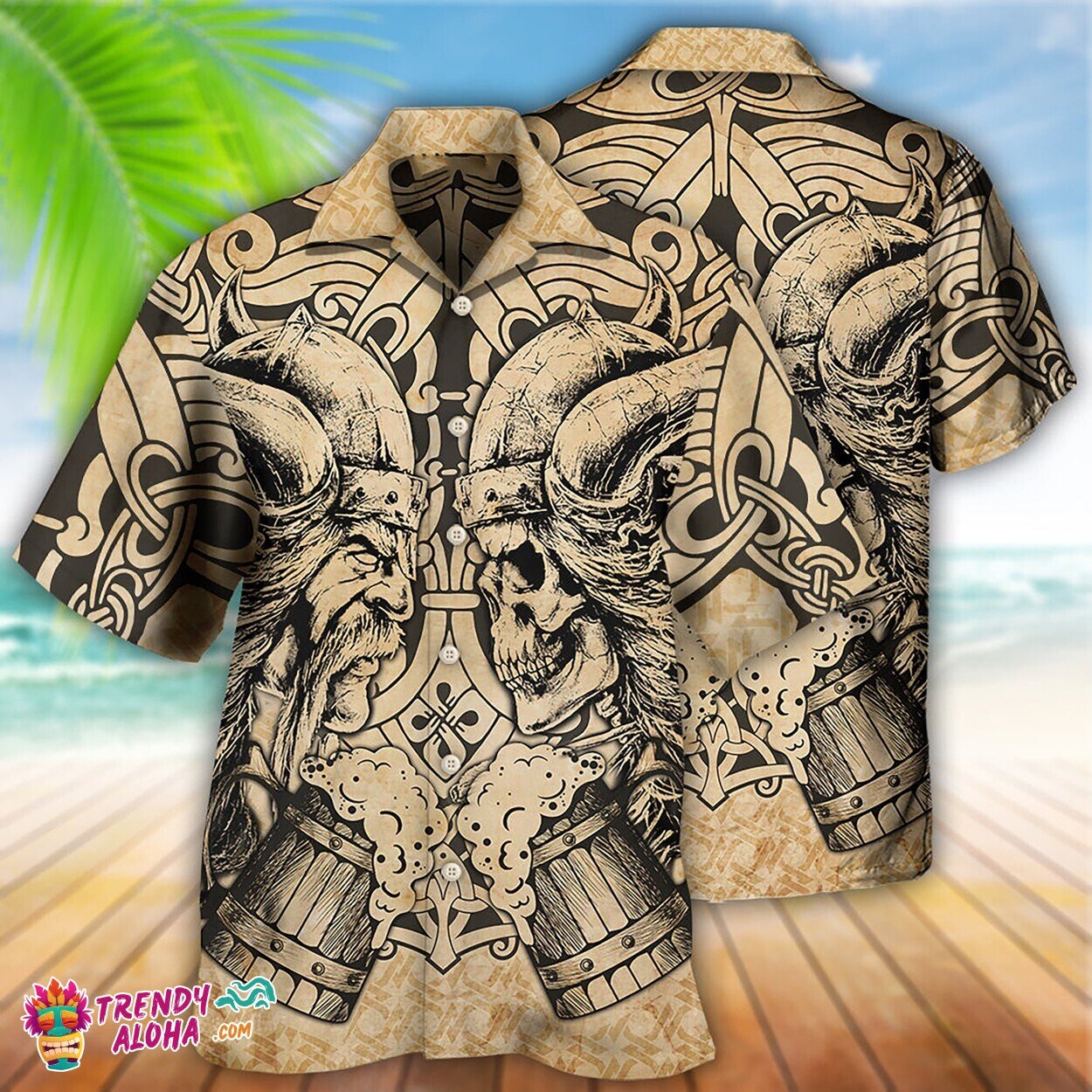 Old Viking Skull Soft Fabric Summer 3D Print Hawaiian Shirt Gift