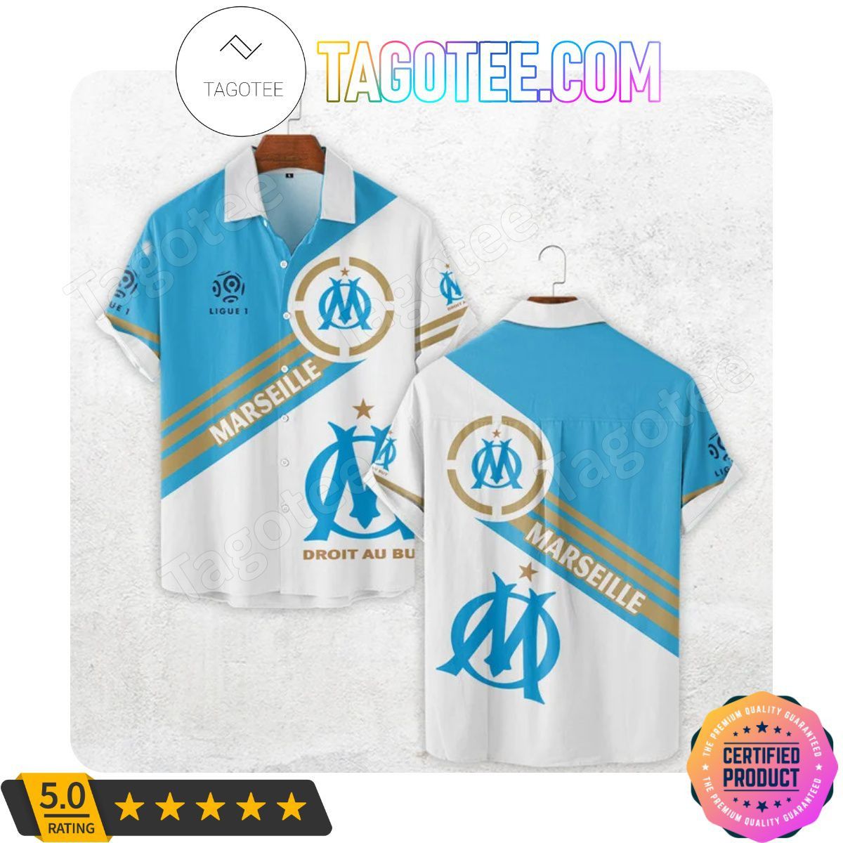Olympique De Marseille Blue White Hawaiian Shirt