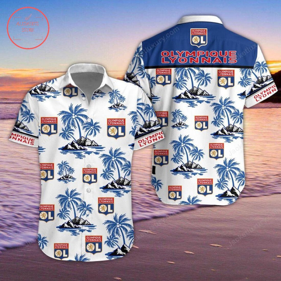 Olympique Lyon White Blue Hawaiian Shirt