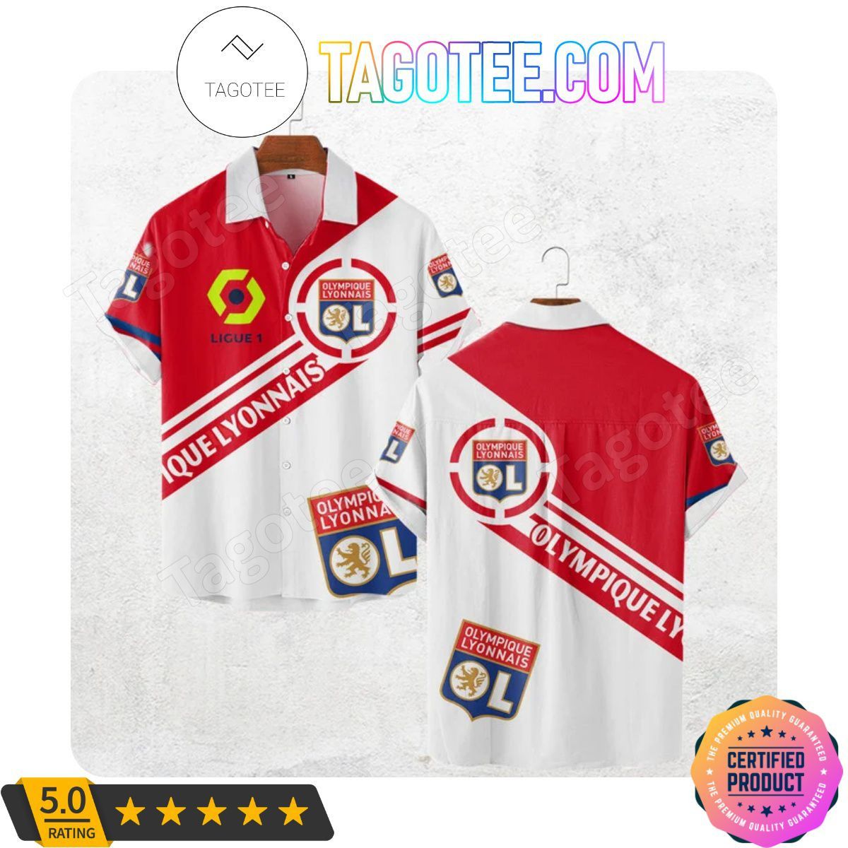 Olympique Lyon White Red Hawaiian Shirt