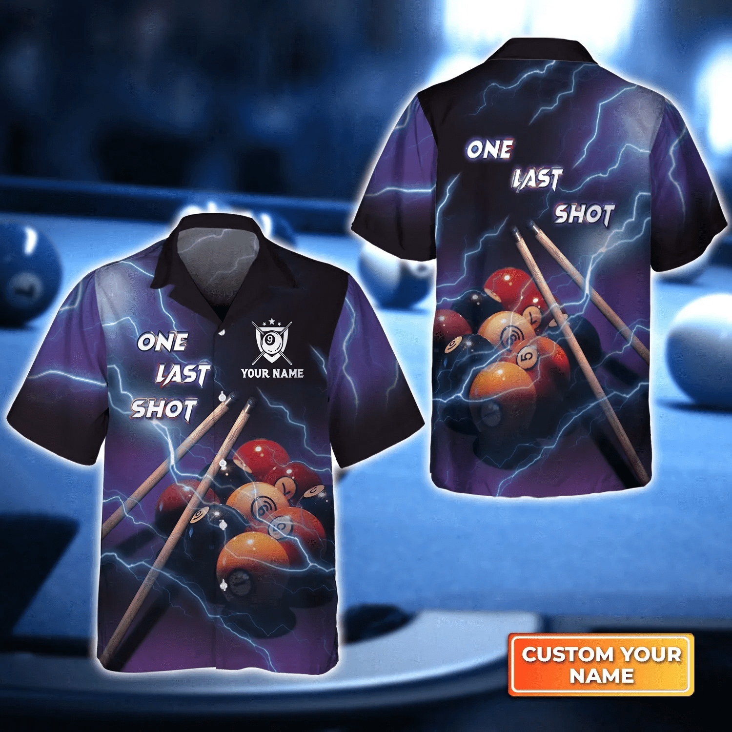 One Last Shot Billiard 9 Ball Thunder Lightning 3D Trendy Hawaiian Shirt, Billiard Team Shirt, Billiard Shirt For Men And Women