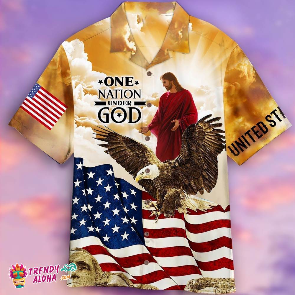 One Nation Under God Jesus Us Flag Aloha Hawaiian Aloha Beach Shirt