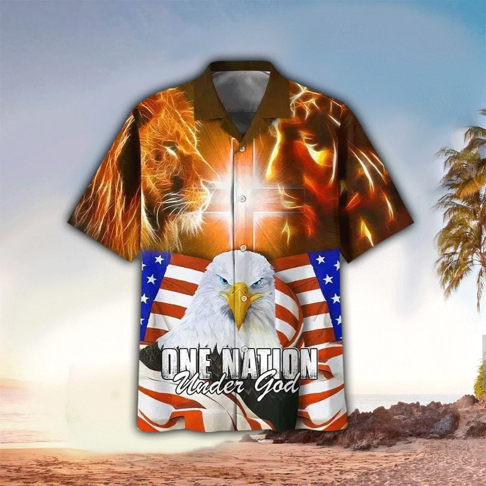 One Nation Under God Lion Eagle Jesus Trendy Hawaiian Shirt – Christian Trendy Hawaiian Shirts For Men & Women