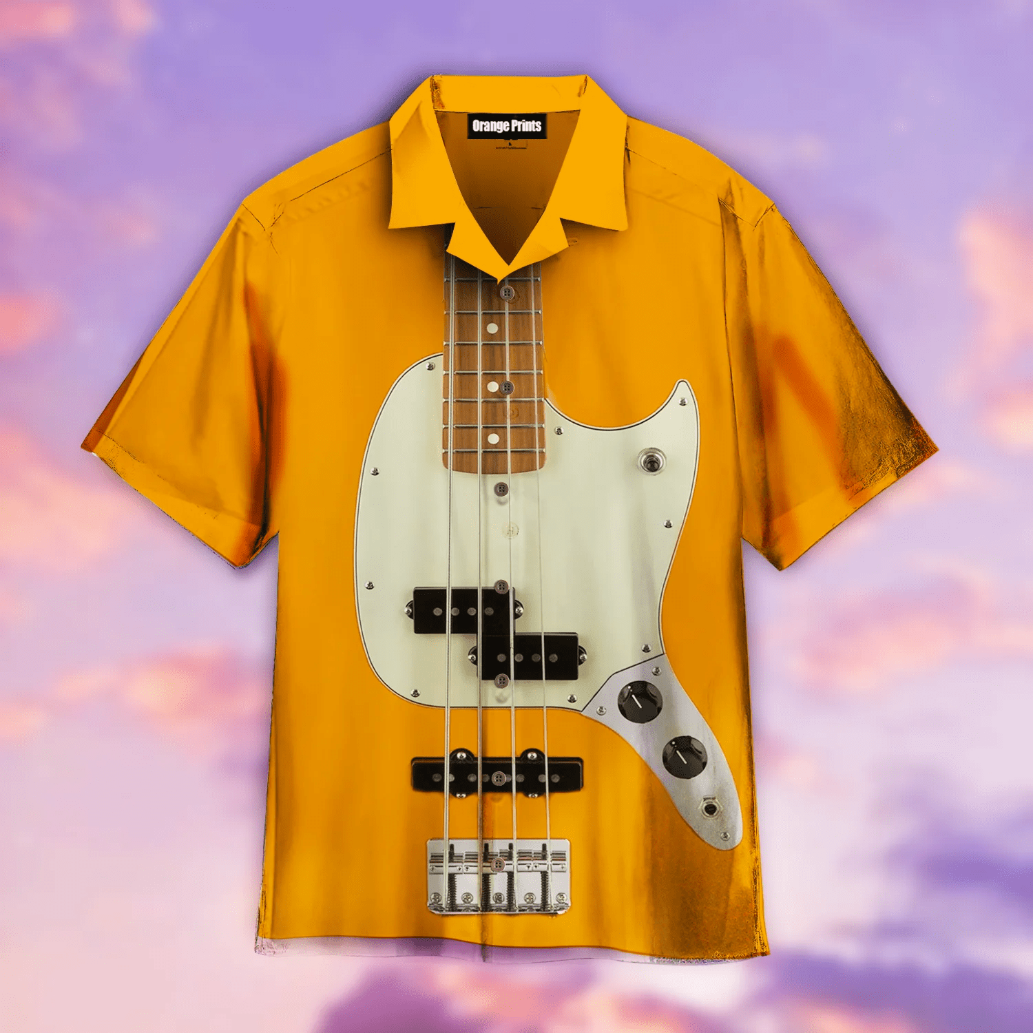 Orange Fender Mustang Bass Hawaiian Shirt For