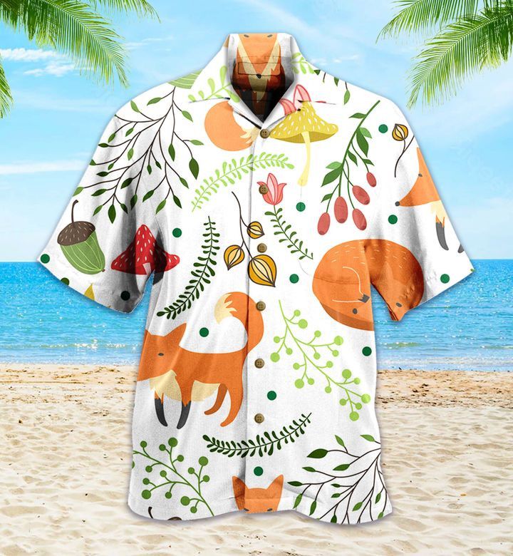Orange Fox Floral Hawaiian Shirt Ideal Summer Gifts