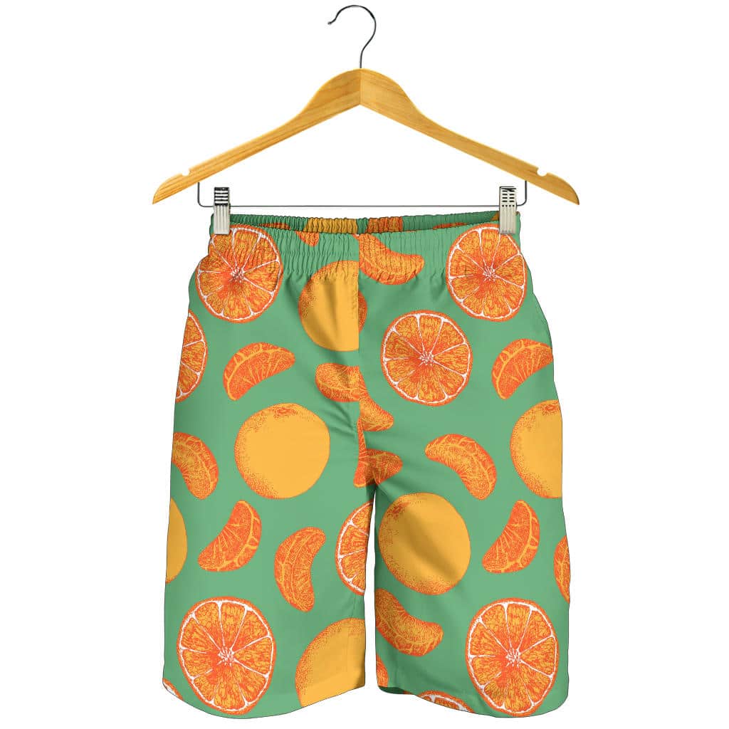 Orange Fruit Pattern Green Background For Men Women Kid Shorts