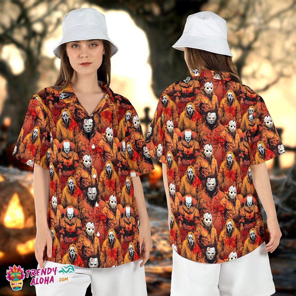 Orange Horror Characters Movie Killers Pennywise Jason Aloha Tee