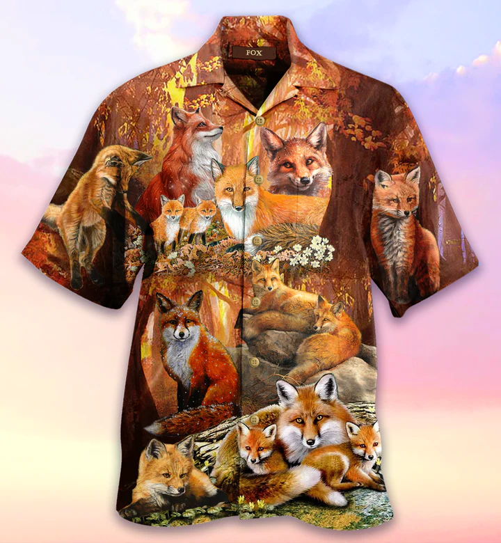 Orange Jungle Fall Fox Family Hawaiian Shirt Ideal Summer Gifts