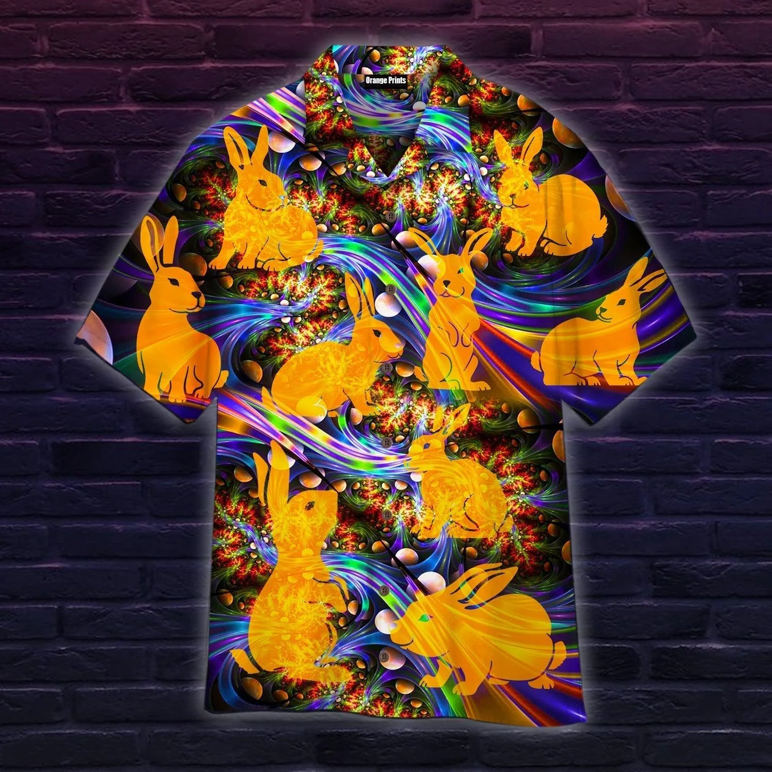 Orange Neon Bunny Easter Day Hawaiian Shirt For