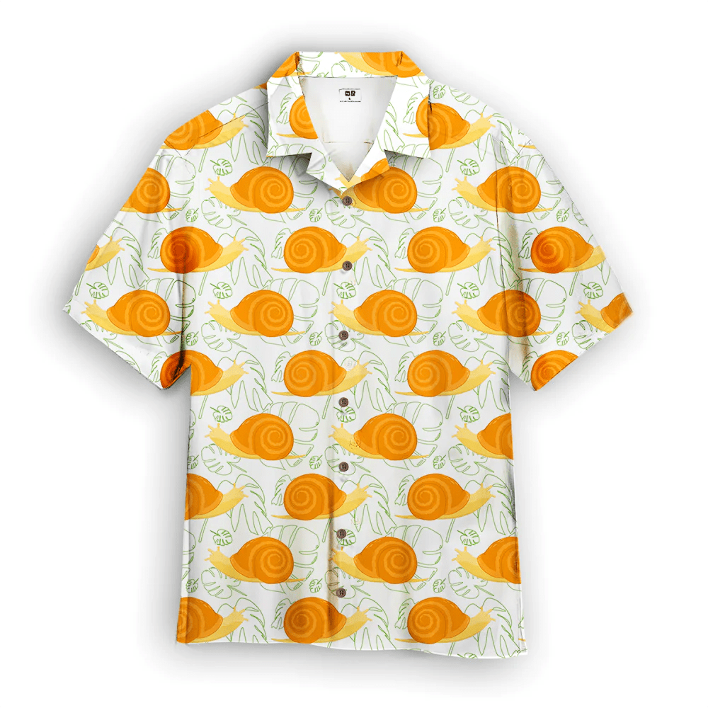 Orange Snails With Monstera Leaves Hawaiian Shirt