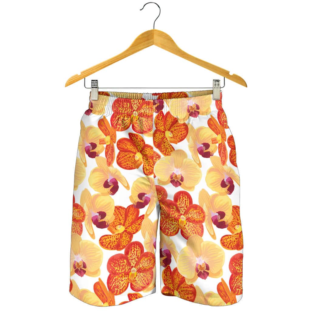 Orange Yellow Orchid Flower Pattern Background For Men Women Kid Shorts