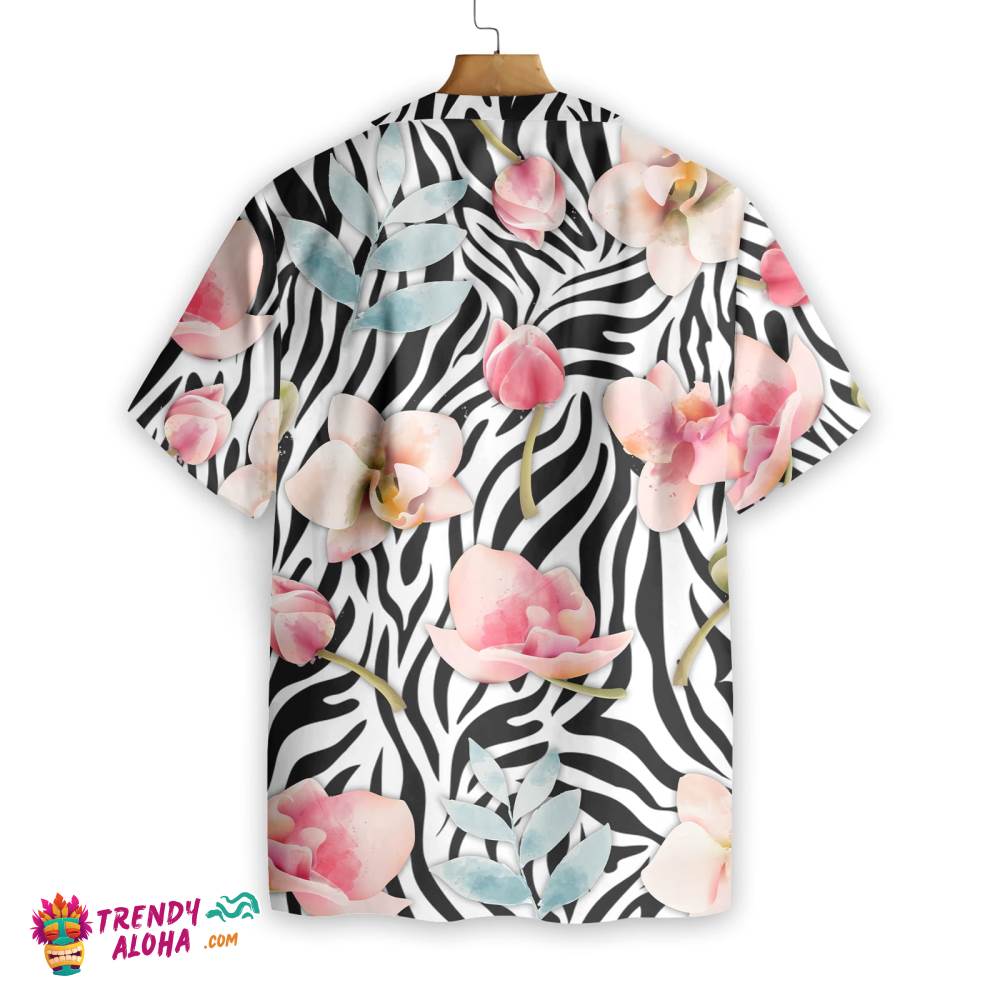 Orchid Zebra Watercolor Painting Art Hawaiian Shirt