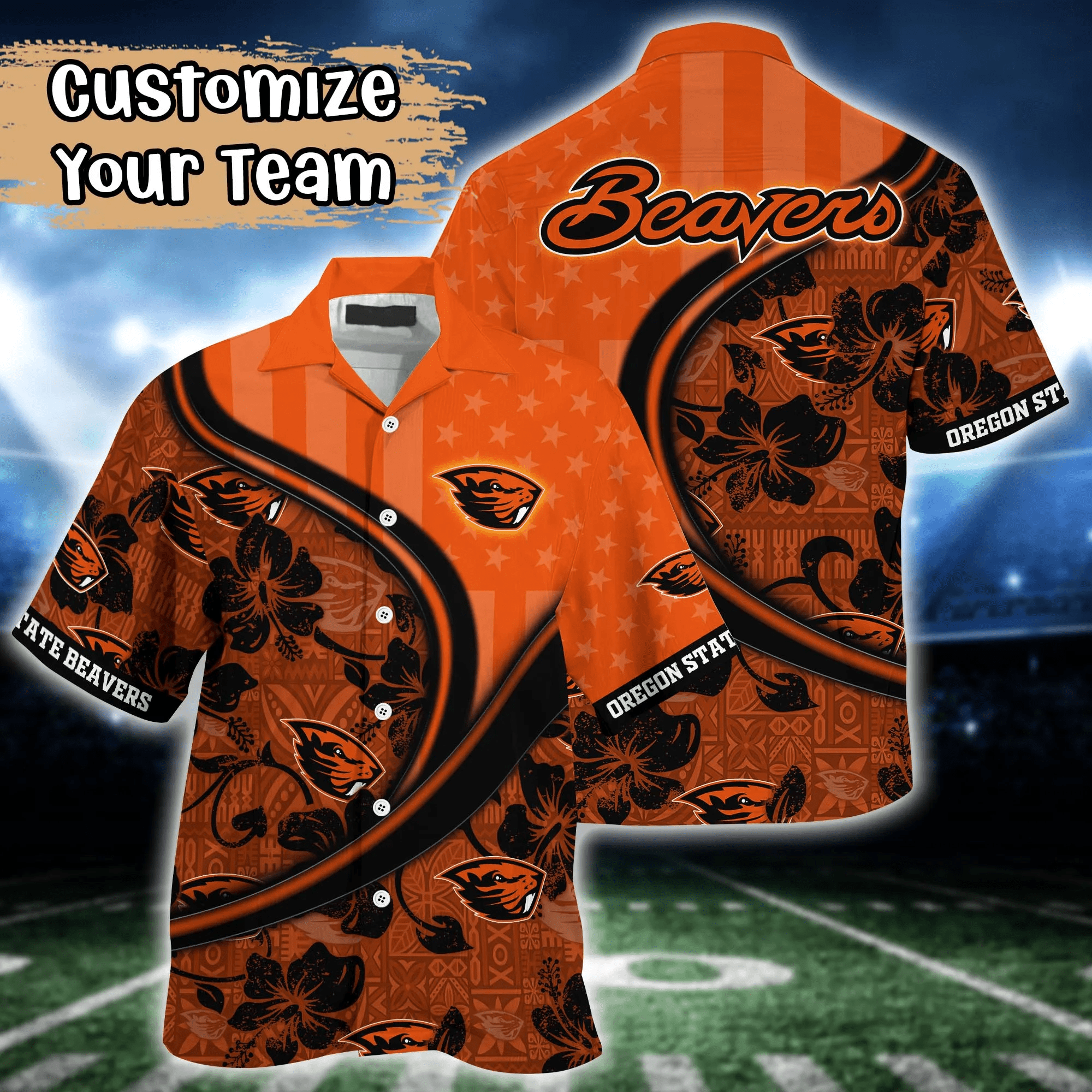 Oregon State Beavers NCAA Us Flag Hawaiian Shirt Custom Summer Aloha Shirt