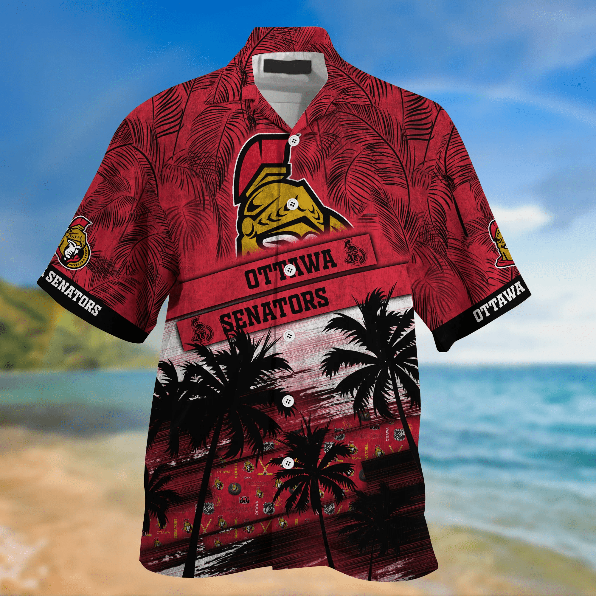 Ottawa Senators NHL Palm Tree Pattern Hawaii Shirt For Sports Fans Unisex Sport Hawaii Shirt
