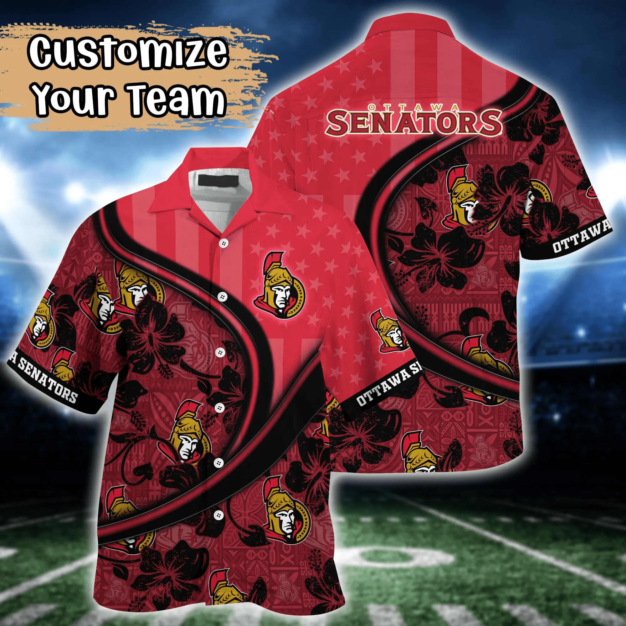 Ottawa Senators NHL Us Flag Hawaiian Shirt Custom Summer Aloha Shirt