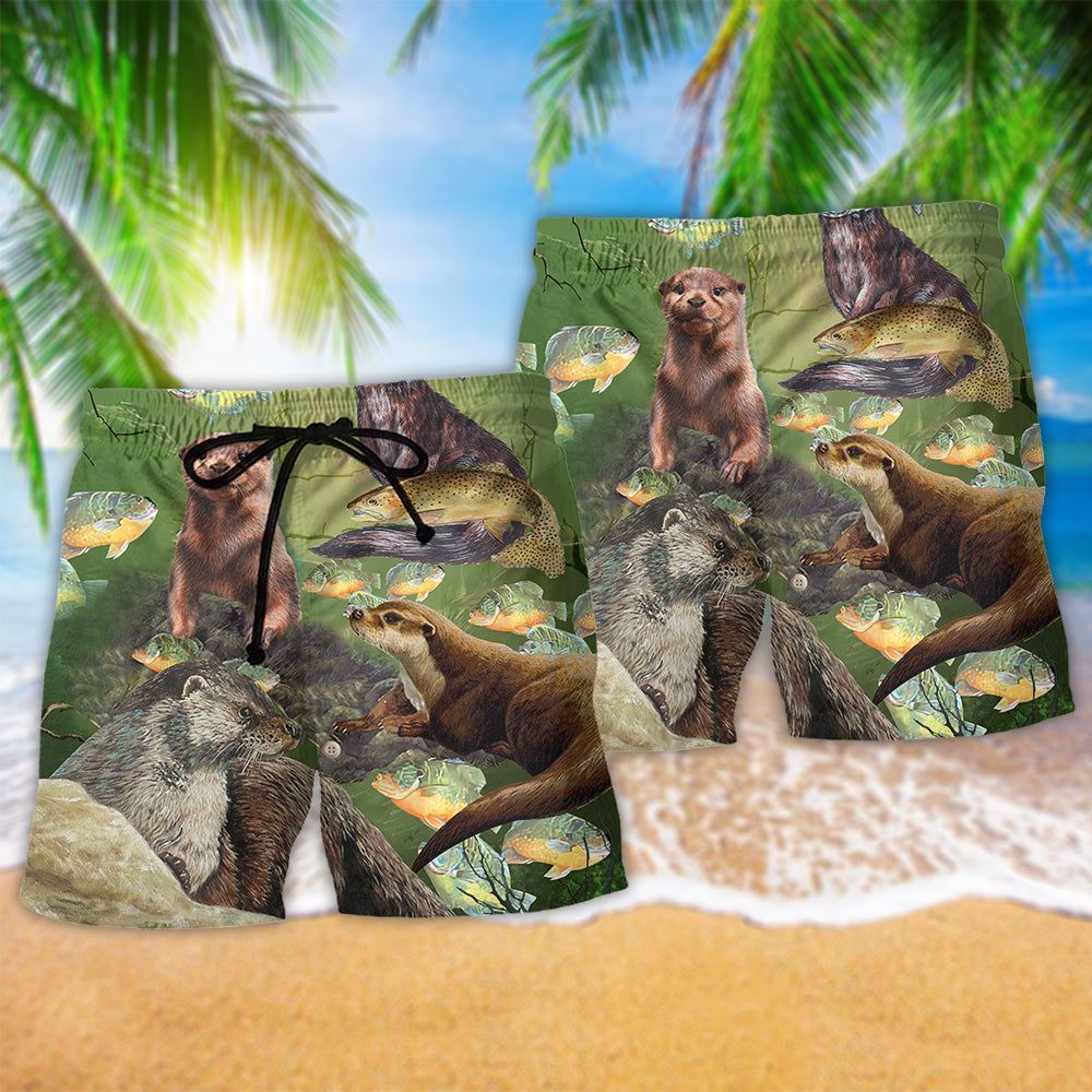 Otter A Busy Fishing Day Of Otter Fish Trendy Aloha Hawaiian Beach Shorts