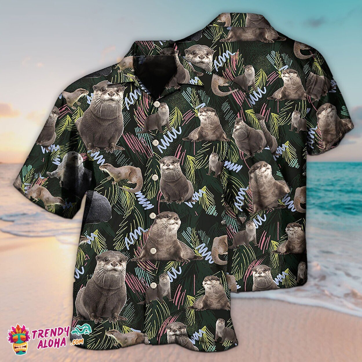 Otter Love Animal Life Style 3D Summer Beach Hawaiian Shirt for Men