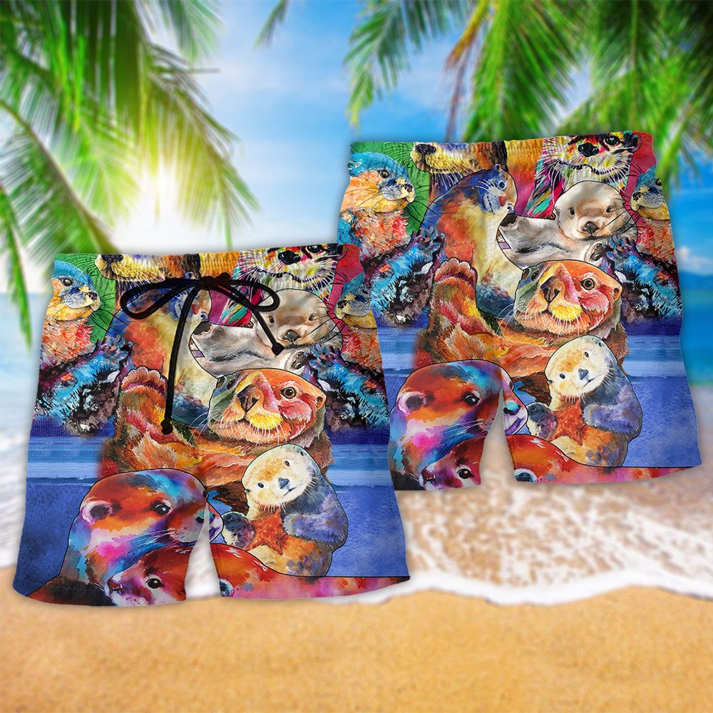 Otter Lovely Cute Animals Color Trendy Aloha Hawaiian Beach Shorts