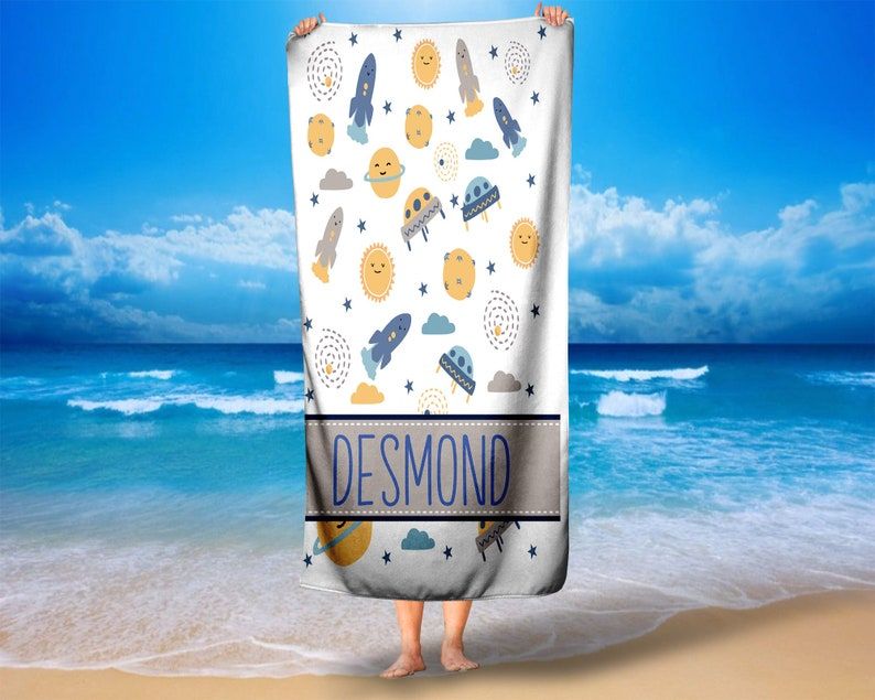 Outer Space Solar System Personalized Beach Towels Unique Gift Idea