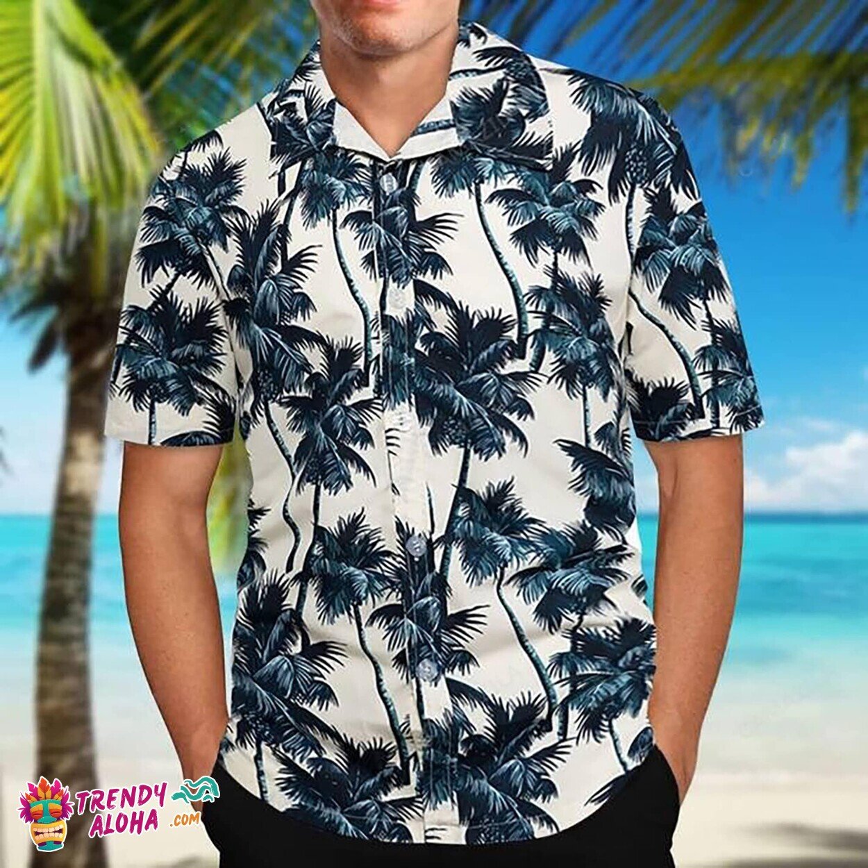 Oversized Coconut Tree Print Men’s Hawaiian Vacation Lapel Shirt