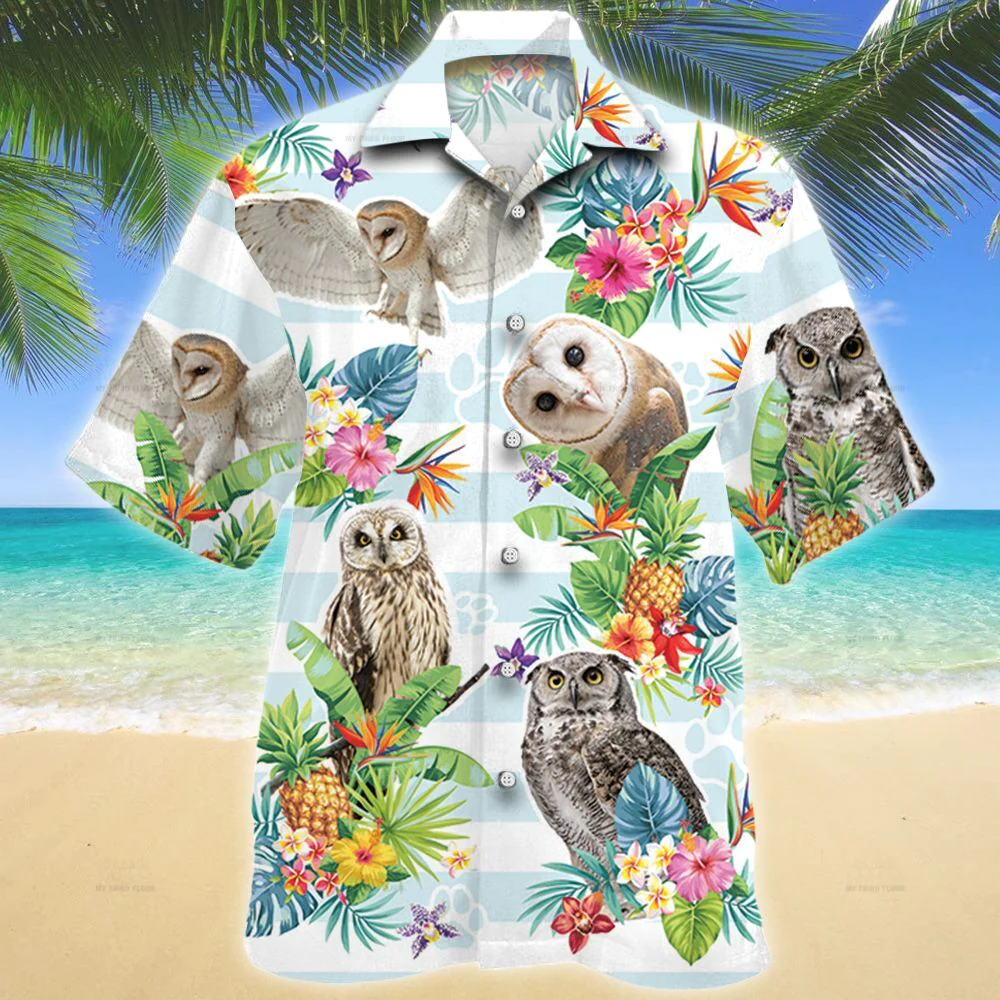 Owl amidst Tropical Flowers Unisex Hawaiian Shirt