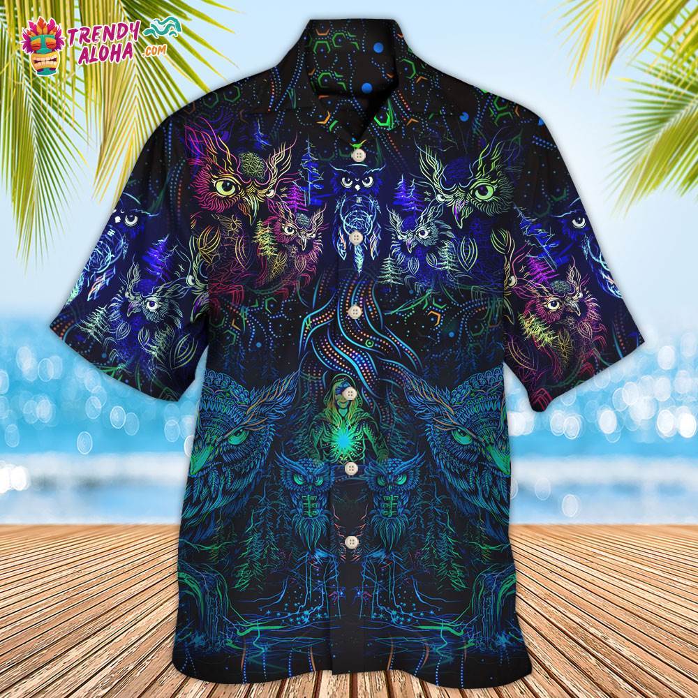 Owl And Witch Darkness Colorful Hawaiian Shirt – Trendy Aloha