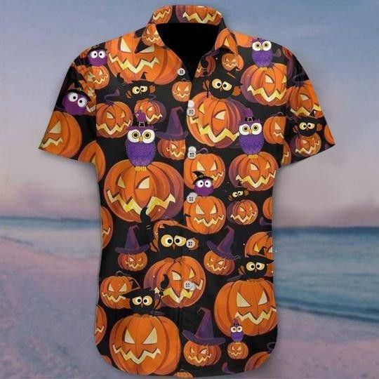 Owl Halloween Trendy Hawaiian Shirt, Unisex Print Aloha Short Sleeve Casual Shirt